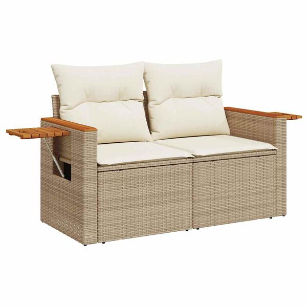 vidaXL 9 Piece Garden Sofa Set with Cushions Beige Poly Rattan Acacia