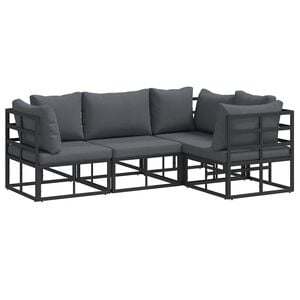 vidaXL Garden Sofa Set with Cushion 4 pcs Black Aluminium