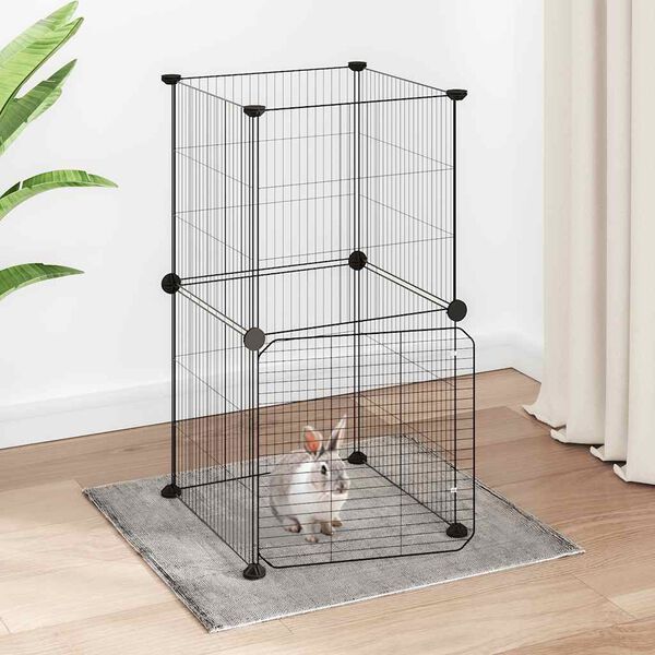 vidaXL 8-Panel Pet Cage with Door Black 35x35 cm Steel
