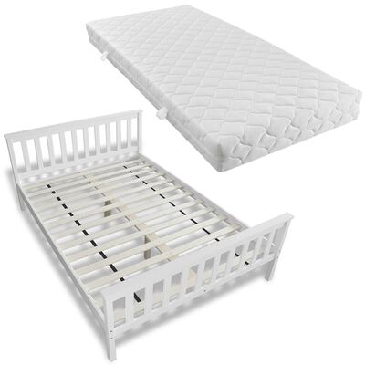 White Pinewood Bed 200 x 140 cm with Mattress