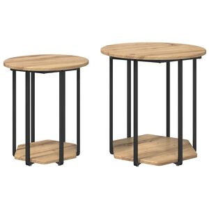 vidaXL Side Table Set with Shelf 2 pcs Brown