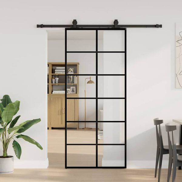 vidaXL Sliding Door with Hardware Set Black 90x205 cm ESG Glass