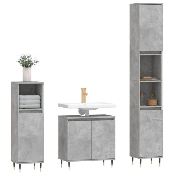 vidaXL 3 Piece Bathroom Cabinet Set Concrete Grey Engineered Wood
