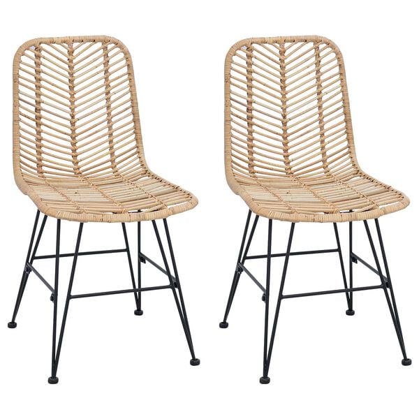 vidaXL Dining Chair 2 pcs Natural 44.5 x 55 x 85 cm Rattan and Iron