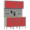 vidaXL Work Bench with Drawer 8 pcs Red 150 x 55 x 200 cm Steel