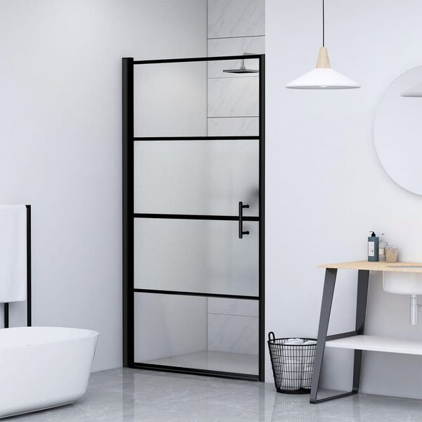 vidaXL Shower Door 81x195 cm Half Frosted Tempered Glass Black
