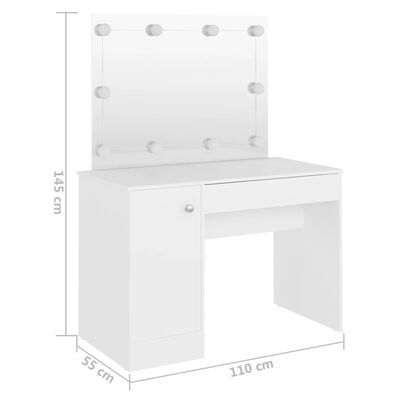 vidaXL Makeup Table with LED Lights 110x55x145 cm MDF White
