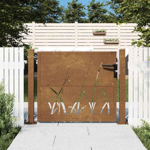 vidaXL Garden Gate 100x75 cm Corten Steel Grass Design