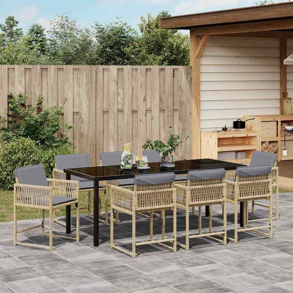vidaXL Garden Dining Set 9 pcs Beige Poly Rattan