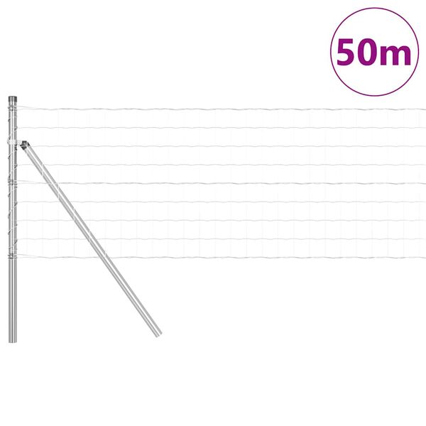vidaXL Fence with Post Silver 0.4 x 50 m Steel and PVC