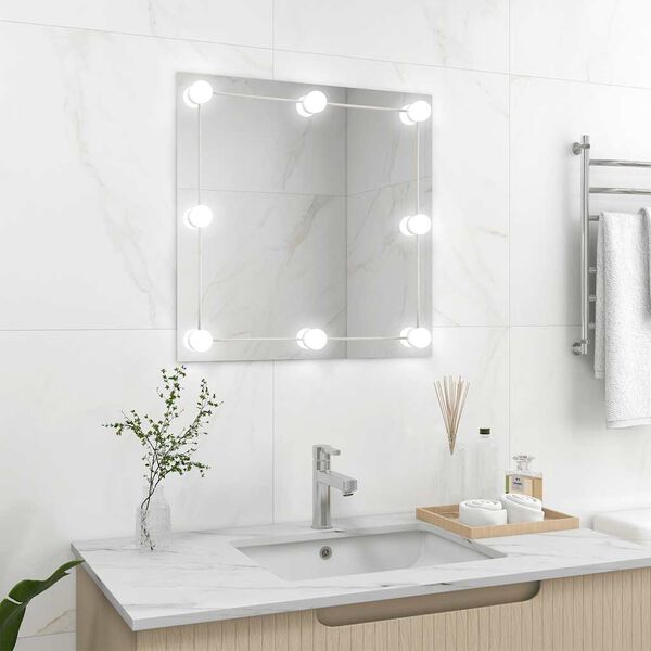 vidaXL Wall Mirror with LED Lights Square Glass