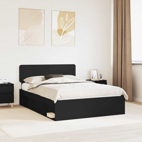 vidaXL Bed Frame with Headboard Black 150 x 200 cm Solid Pine Wood