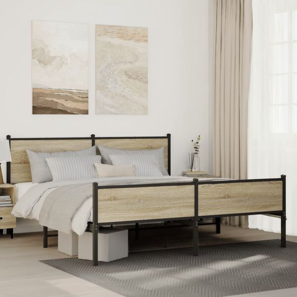 vidaXL Metal Bed Frame without Mattress Sonoma Oak 183x213 cm