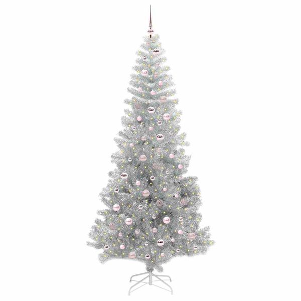 vidaXL Christmas Tree with 300 LEDs with Stand Silver 240 cm PET