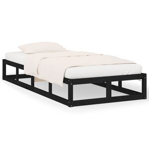 vidaXL Bed Frame without Mattress Black 75x190 cm Small Single Solid Wood