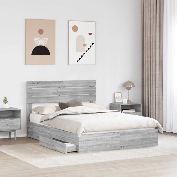vidaXL Storage Bed Grey Sonoma 150 x 200 cm Engineered Wood