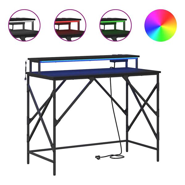 vidaXL Desk with Shelf Black Oak 100 x 50 x 86.5 cm Engineered Wood