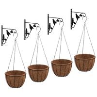 vidaXL Hanging Basket Brackets with Planters 4 pcs Black Steel