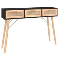 vidaXL Console Table Black 105x30x75 cm Solid Wood Pine&Natural Rattan