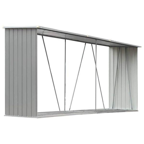 vidaXL Garden Log Storage Shed Galvanised Steel 330x84x152 cm Grey