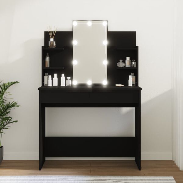 vidaXL Dressing Table with LED Black 96x40x142 cm