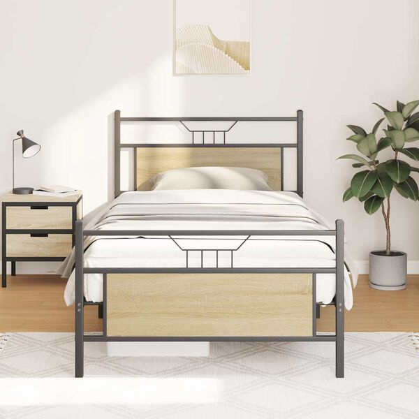 vidaXL Bed Frame without Mattress Sonoma Oak 107x203 cm Engineered Wood