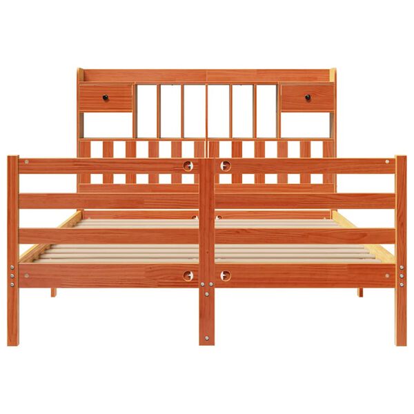 vidaXL Bookcase Bed without Mattress Wax Brown 140x200cm Solid Wood Pine