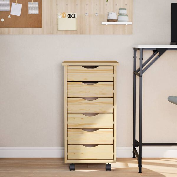 vidaXL Rolling Cabinet with Drawers MOSS Clear Varnish Solid Pine wood