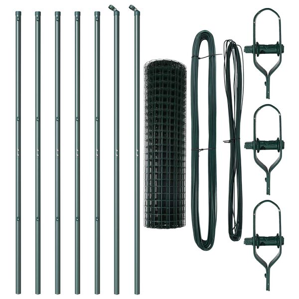 vidaXL Fence with Post Green 1.4 x 10 m Steel and PVC