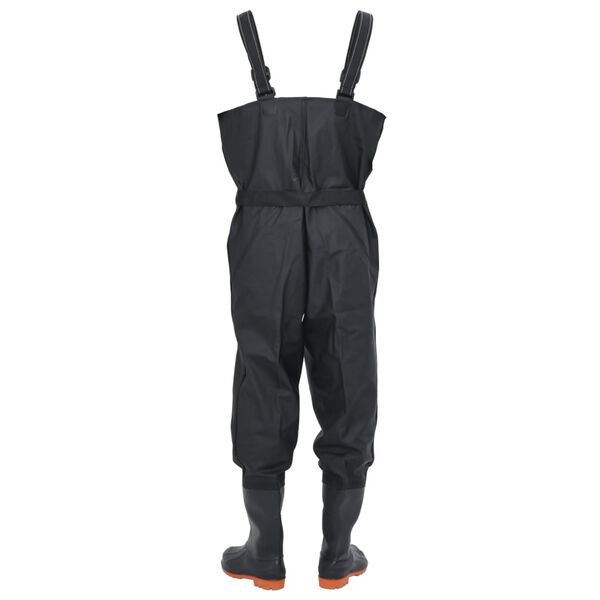vidaXL Chest Waders with Boots and Belt Black Size 44