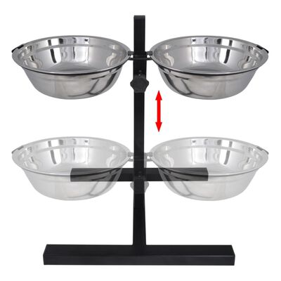 vidaXL Adjustable Double Diner Pet Dog Feeding Stand & 2 x 1.6L Stainless Steel Bowls