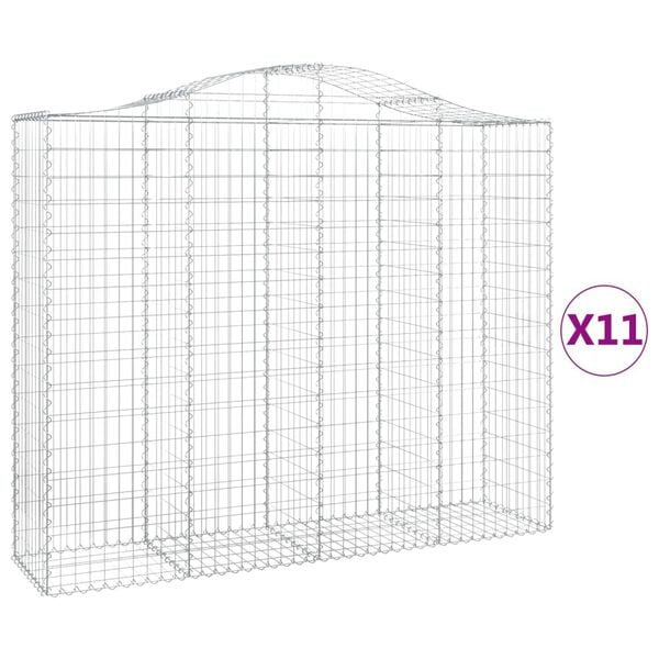 vidaXL Arched Gabion Baskets 11 pcs 200x50x160/180 cm Galvanised Iron