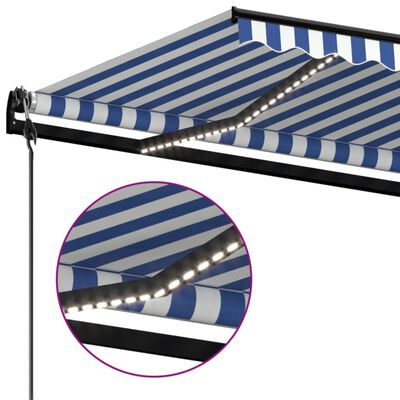 vidaXL Automatic Awning with LED&Wind Sensor 500x300 cm Blue and White