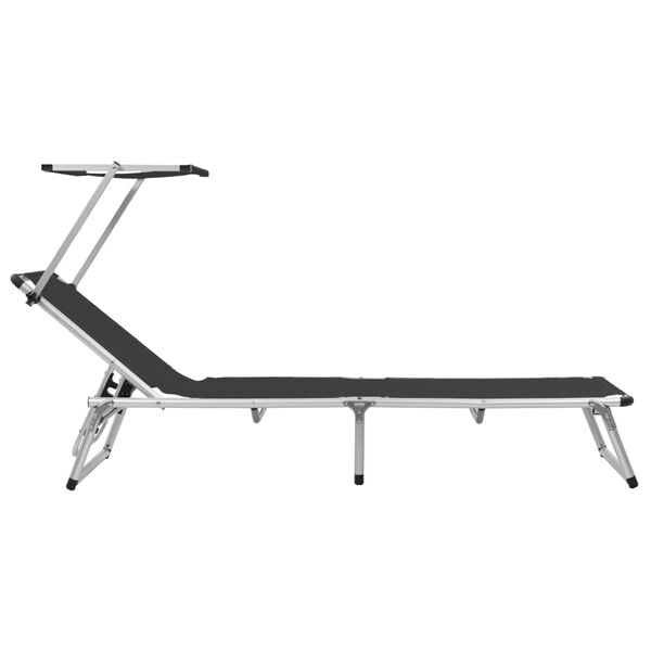 vidaXL Folding Sun Lounger with Roof Aluminium and Textilene Black