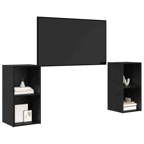 vidaXL TV Cabinet Set Wall-mounted 2 pcs Black Oak 72 x 35 x 36.5 cm
