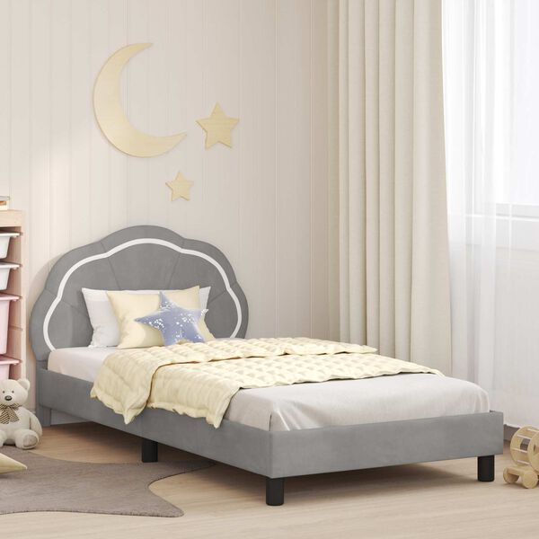 vidaXL Children's Bed Frame with Headboard Light Grey 90 x 190 cm