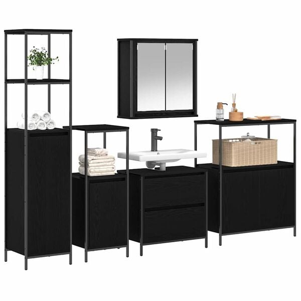 vidaXL 2 Piece Bathroom Furniture Set Black Oak Engineered Wood