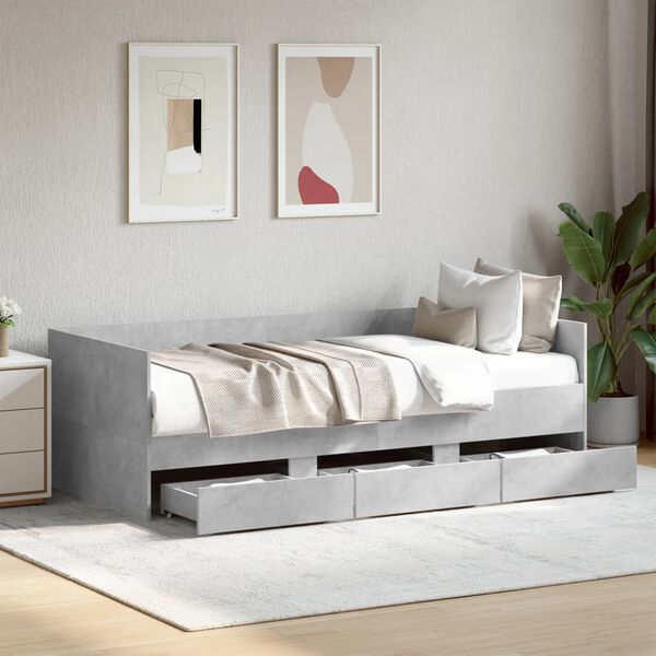 vidaXL Daybed with Drawers without Mattress Concrete Grey 90x200 cm