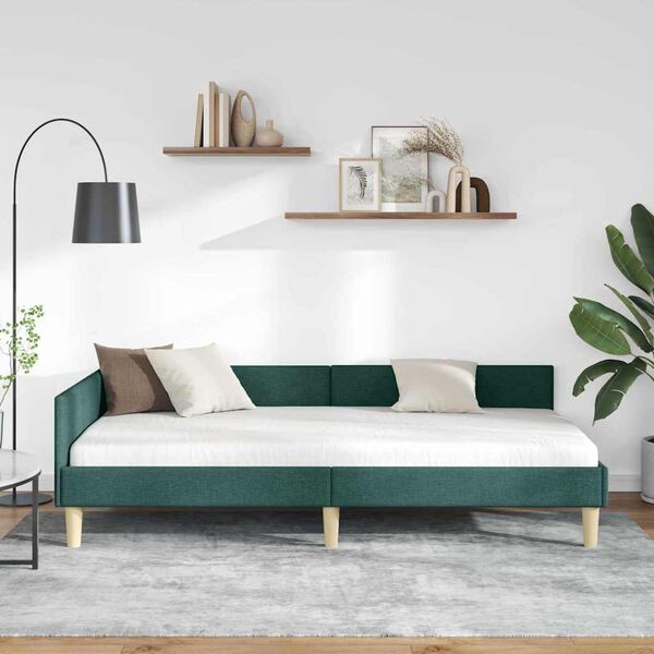 vidaXL Corner Bed Frame with Headboard Dark Green 100 x 200 cm Fabric