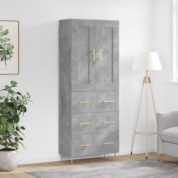 vidaXL Highboard Concrete Grey 69.5x34x180 cm Engineered Wood