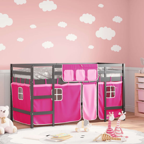 vidaXL Kids' Loft Bed with Curtains without Mattress Pink 90x200cm