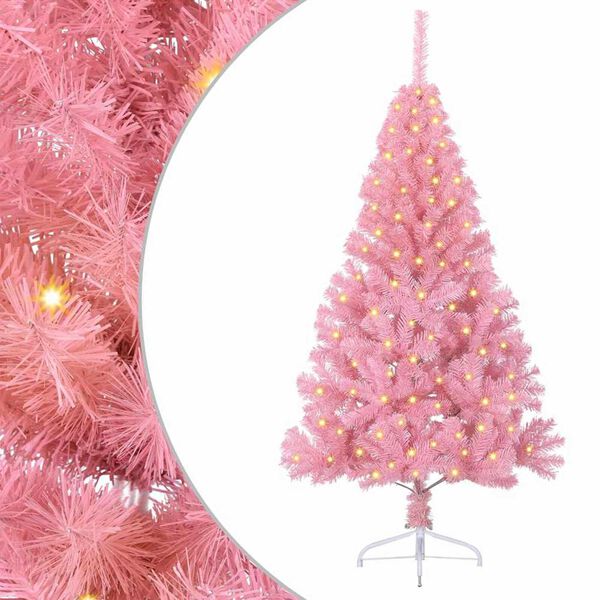 vidaXL Artificial Pre-lit Christmas Tree with 150 LEDs Pink 120 cm PVC