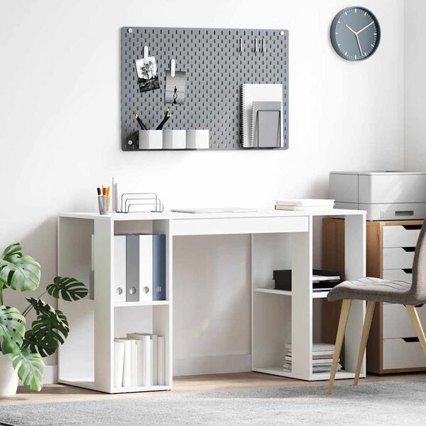 vidaXL Desk with Storage White 130 x 50.5 x 75 cm Engineered Wood