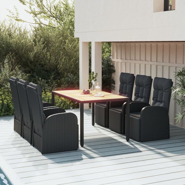 vidaXL 7 Piece Garden Dining Set Black Poly Rattan&Solid Wood Acacia