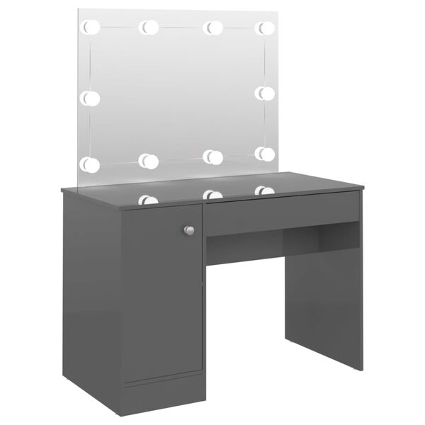 vidaXL Makeup Table with LED Lights 110x55x145 cm MDF Shining Grey