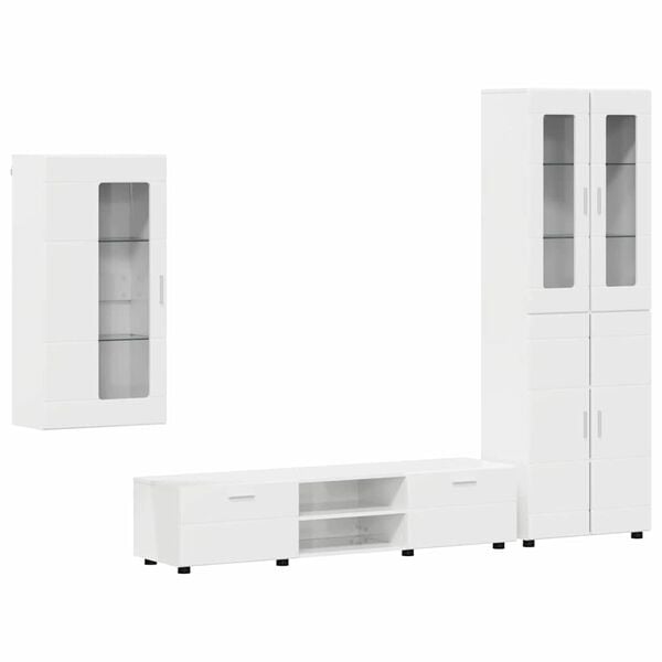 vidaXL TV Cabinet Set with Drawer High Gloss White Engineered Wood