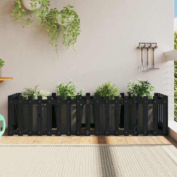 vidaXL Garden Raised Bed with Fence Design Black 200x50x50 cm Solid Wood Pine
