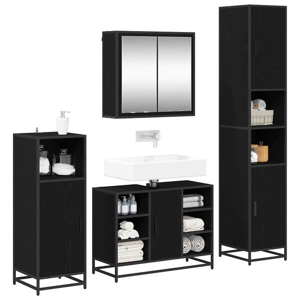 vidaXL Bathroom Furniture Set 4 pcs Black Oak Engineered Wood