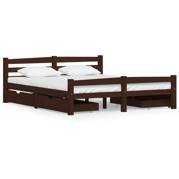 vidaXL Bed Frame without Mattress Dark Brown Solid Pinewood 160x200 cm (322086+2x321988)