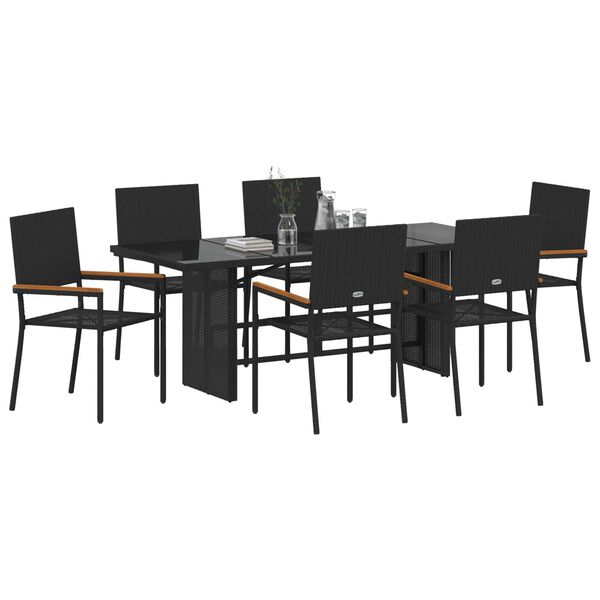 vidaXL Garden Dining Set 7 pcs Black Poly Rattan